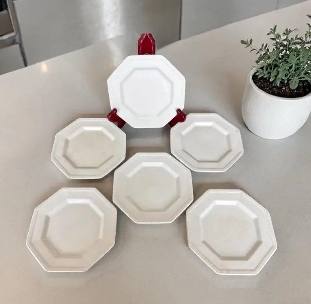 Johnson Brothers Ironstone Octagonal Bread Plates Set 6 White England 6”